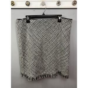 Apostrophe Tweed skirt Womens 18 Gray fringe Pencil‎ Wool blend Lined Office